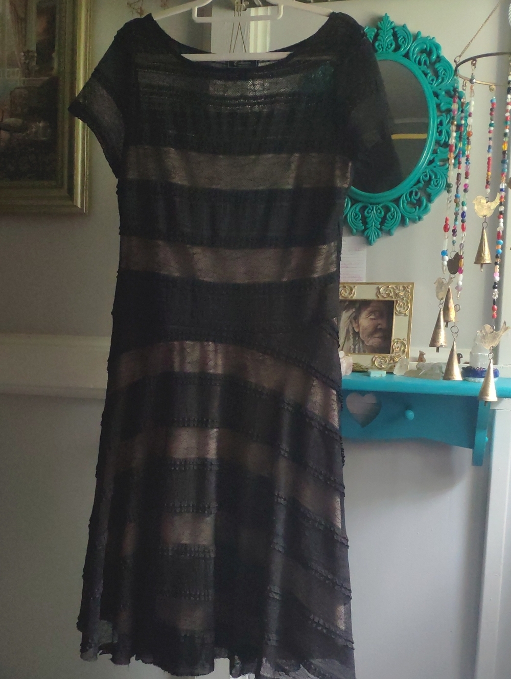 Women’s Black Lace Stripe Dress